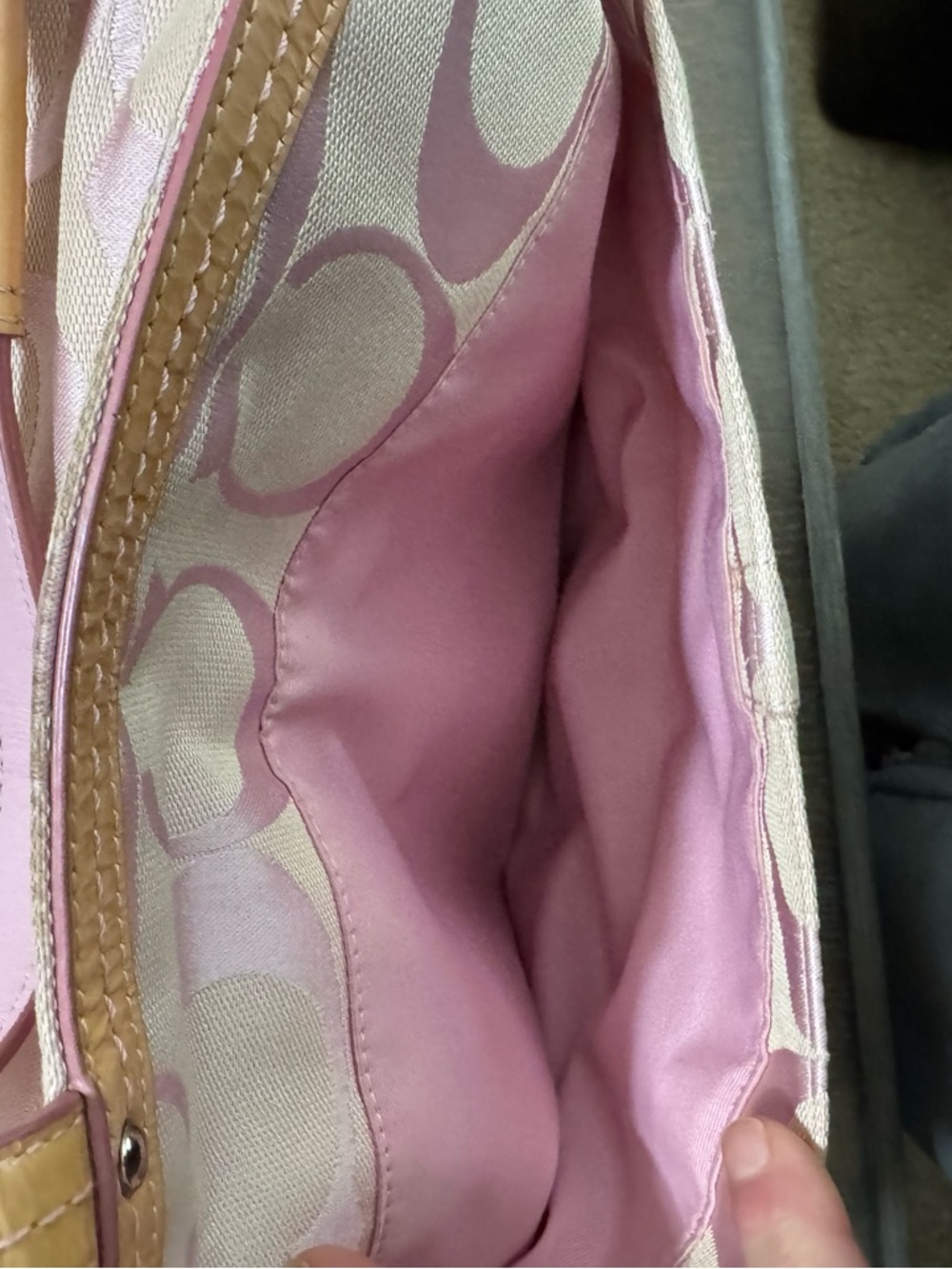 Coach Pink and Tan Signature Canvas Tote/ Diaper bag with Charm - Picture 7 of 17
